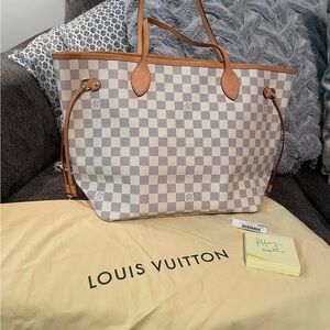 SOLD Louis Vuitton Neverfull MM Damier Azur rose ballerine